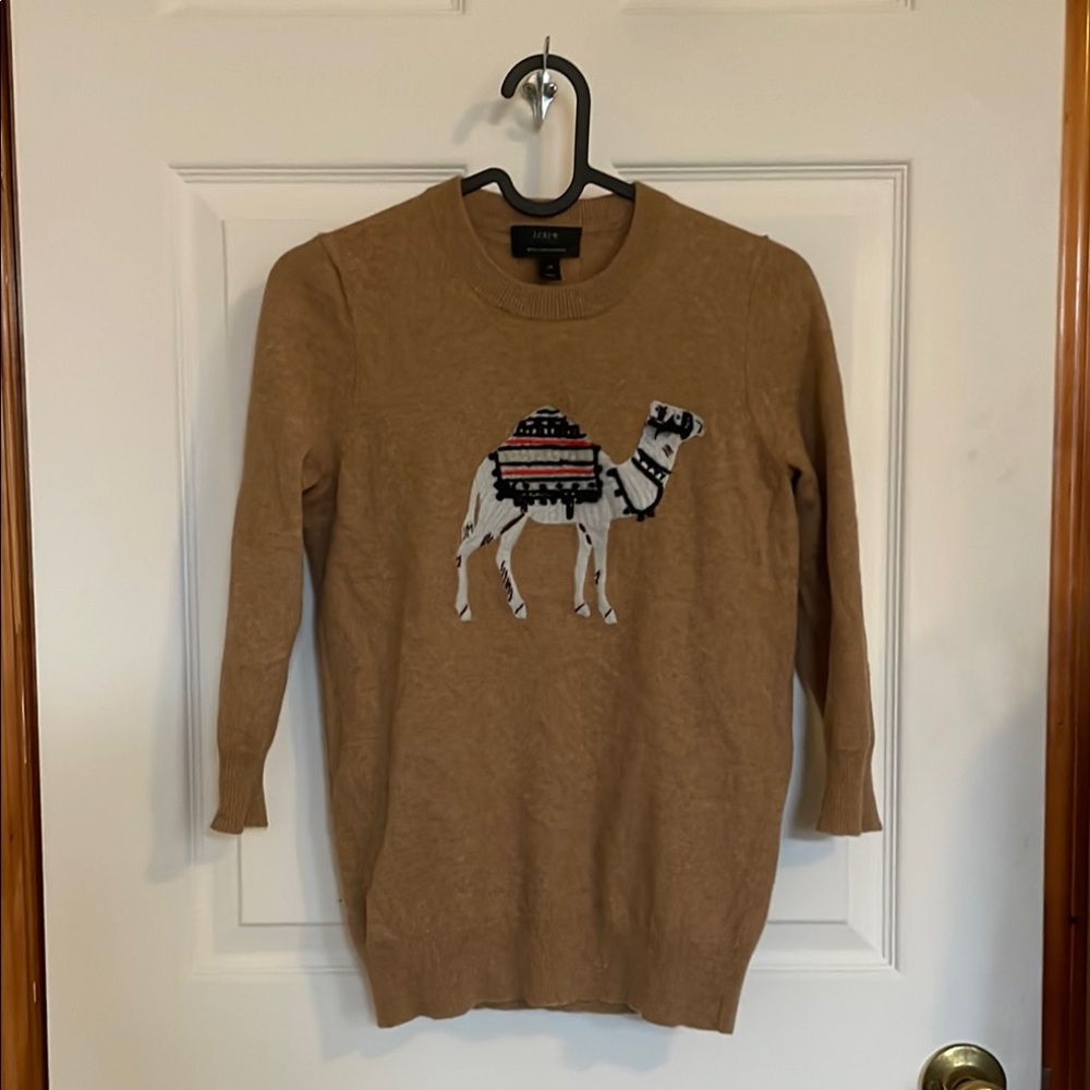 J. Crew Cashmere Wool Blend Sweater with Camel Design